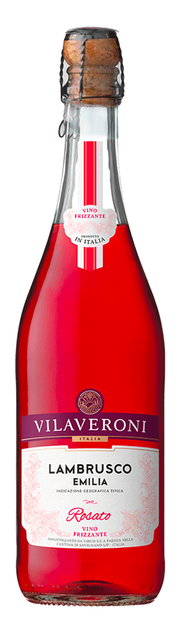 Lambrusco Rosato Vilaveroni, un vin légèrement pétillant à la robe brillante avec des reflets rosés